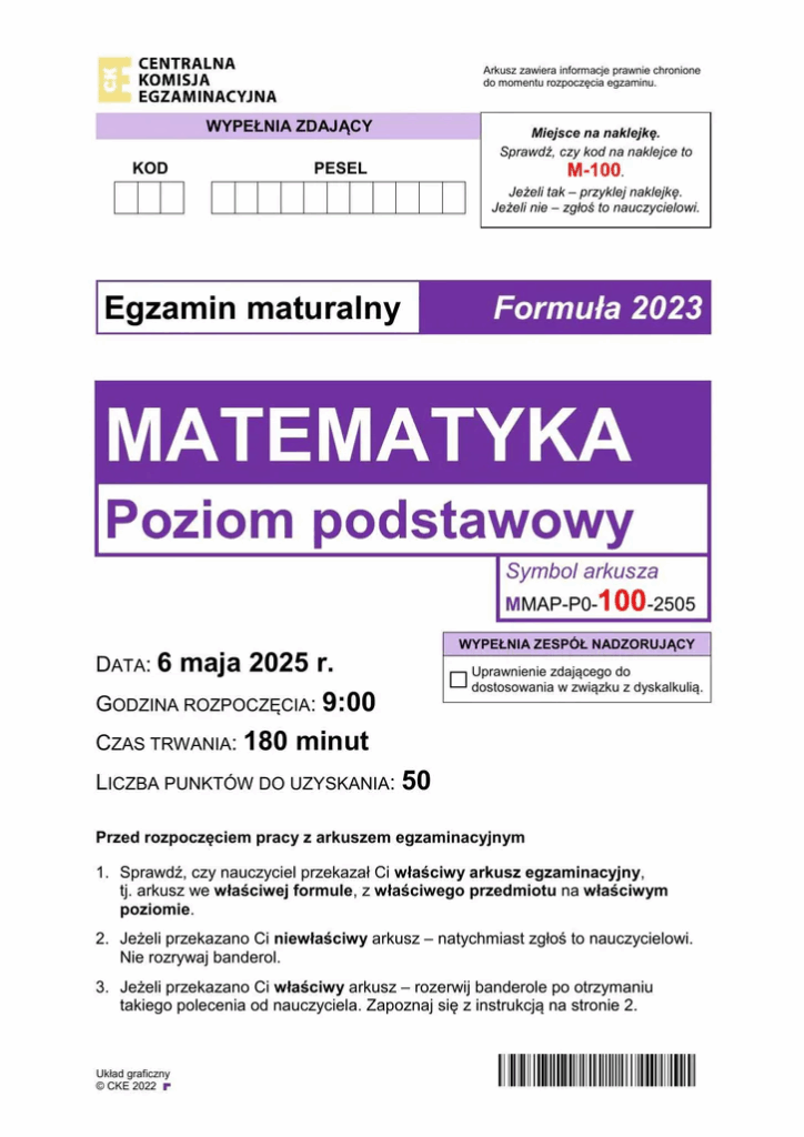 Matura 2025 z MATEMATYKI POZIOM PODSTAWOWY. ARKUSZ CKE 1 image 2