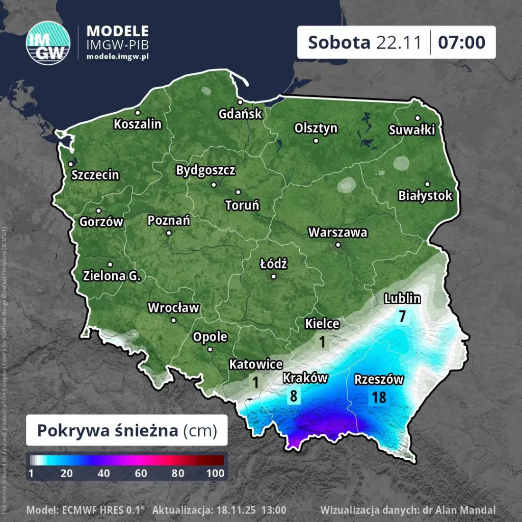 Wydano ostrzeżenie. Silna śnieżyca uderzy w Polskę. Prognozy ECMWF: do 40 cm śniegu 1 image 19