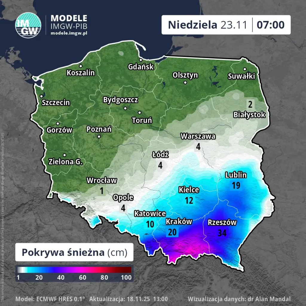 Wydano ostrzeżenie. Silna śnieżyca uderzy w Polskę. Prognozy ECMWF: do 40 cm śniegu 2 image 20